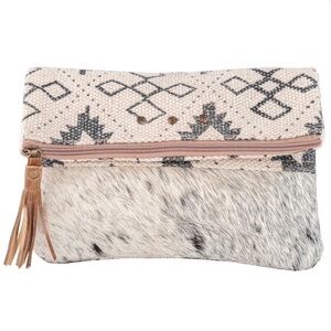 NWT Genuine Leather Hair On Hide Upcycled Clutch Aztec Wallet Small Bag